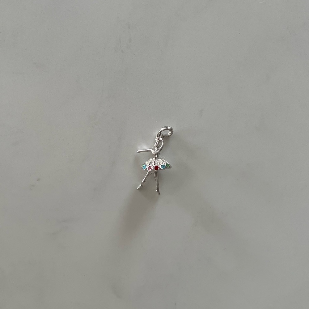 Source Unknown Silver Ballerina Necklace with Multicolor Accents